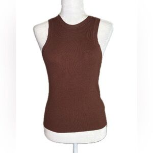 Every Chocolate Brown Ribbed Racer Back Sleeveless Tank Top Women’s M Medium